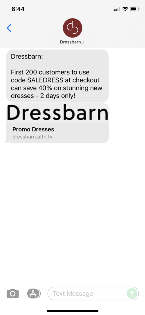Dressbarn Text Message Marketing Example - 07.31.2021