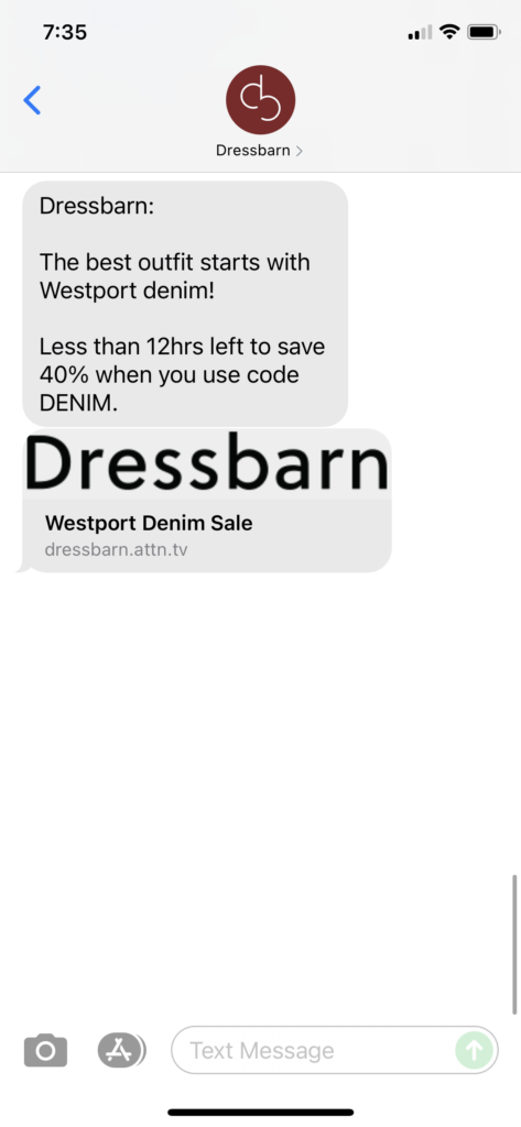 Dressbarn Text Message Marketing Example - 08.16.2021