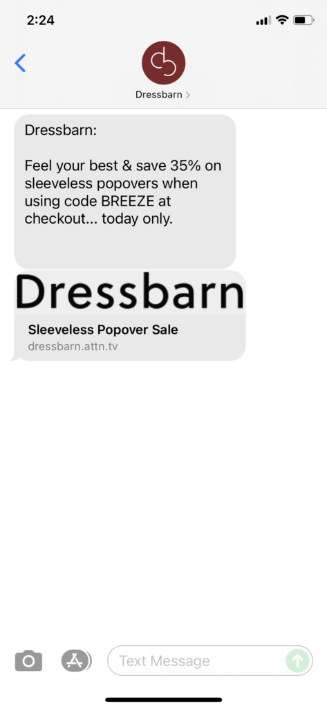 Dressbarn Text Message Marketing Example - 08.17.2021