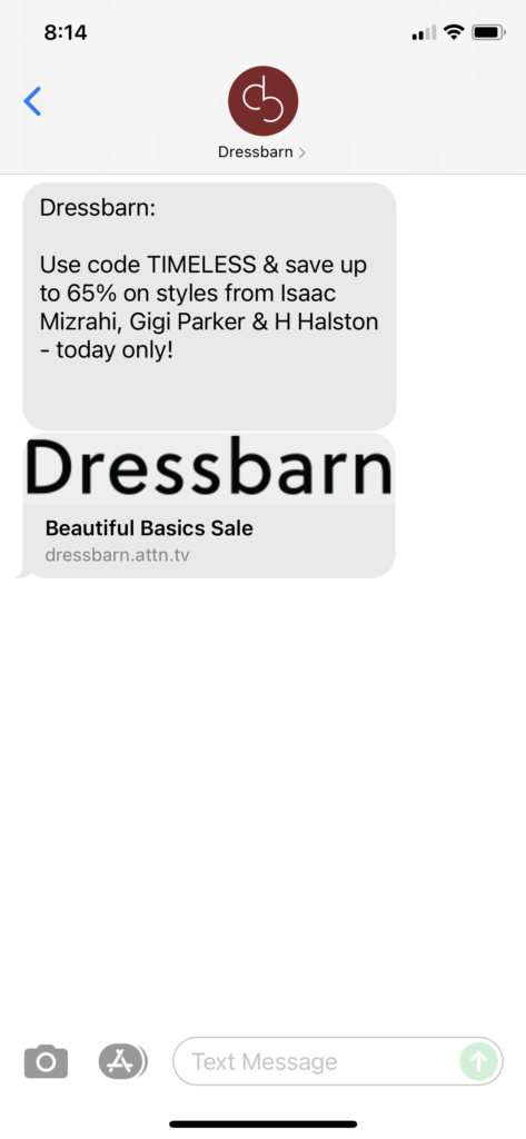 Dressbarn Text Message Marketing Example - 08.18.2021