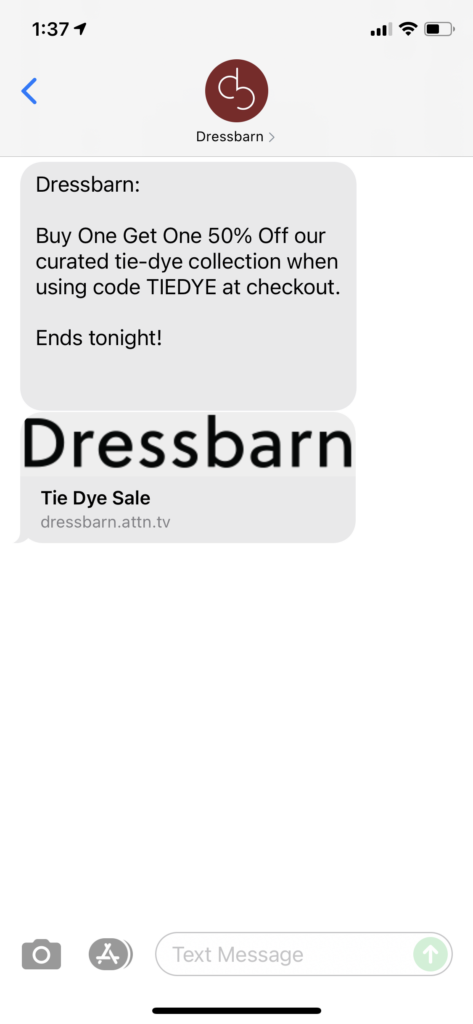 Dressbarn Text Message Marketing Example - 08.23.2021