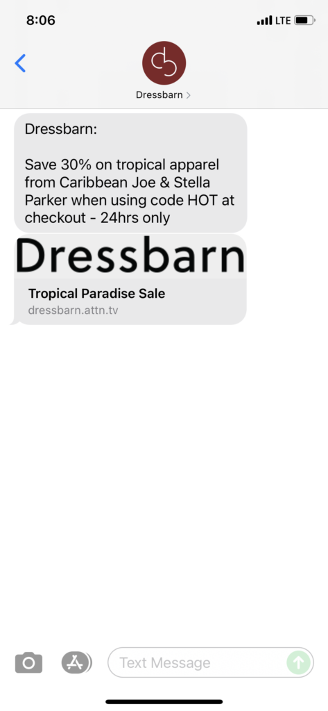 Dressbarn Text Message Marketing Example - 08.25.2021
