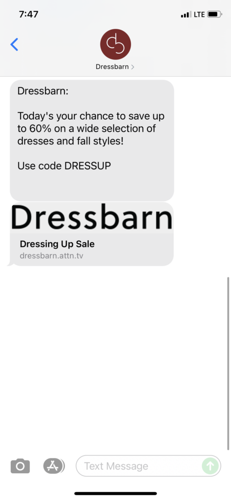Dressbarn Text Message Marketing Example - 08.26.2021