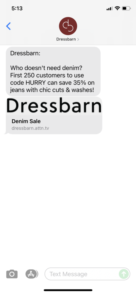 Dressbarn Text Message Marketing Example - 08.27.2021