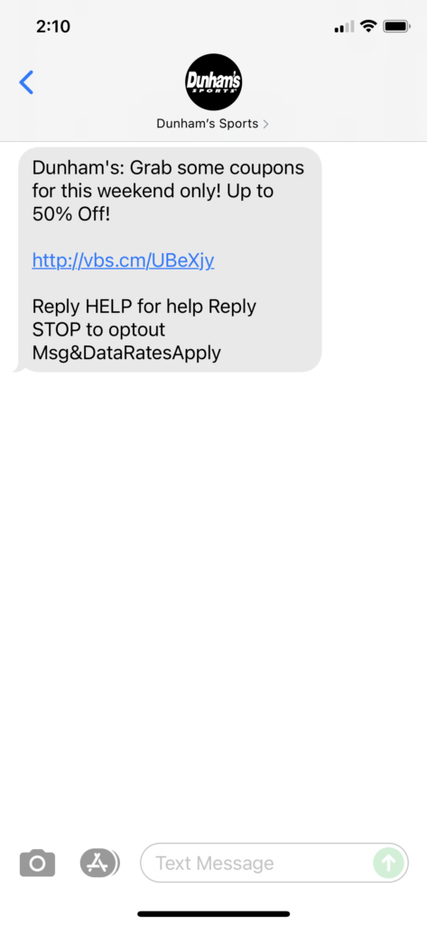 Dunham's Sports Text Message Marketing Example - 08.07.2021