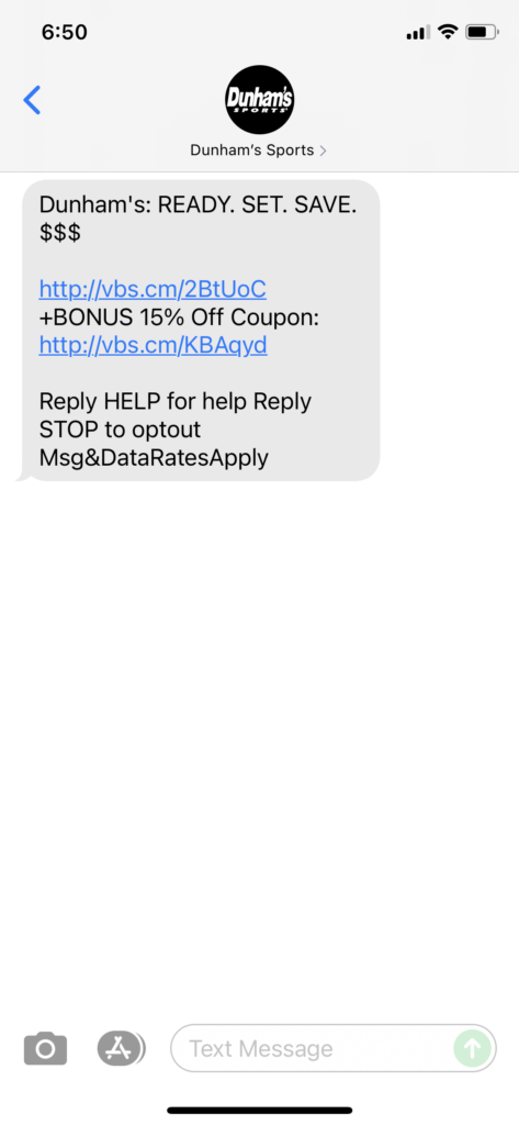 Dunham's Text Message Marketing Example - 07.31.2021