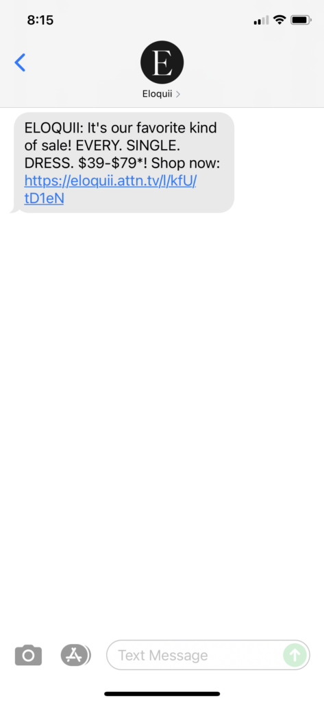 Eloquii Text Message Marketing Example - 08.18.2021