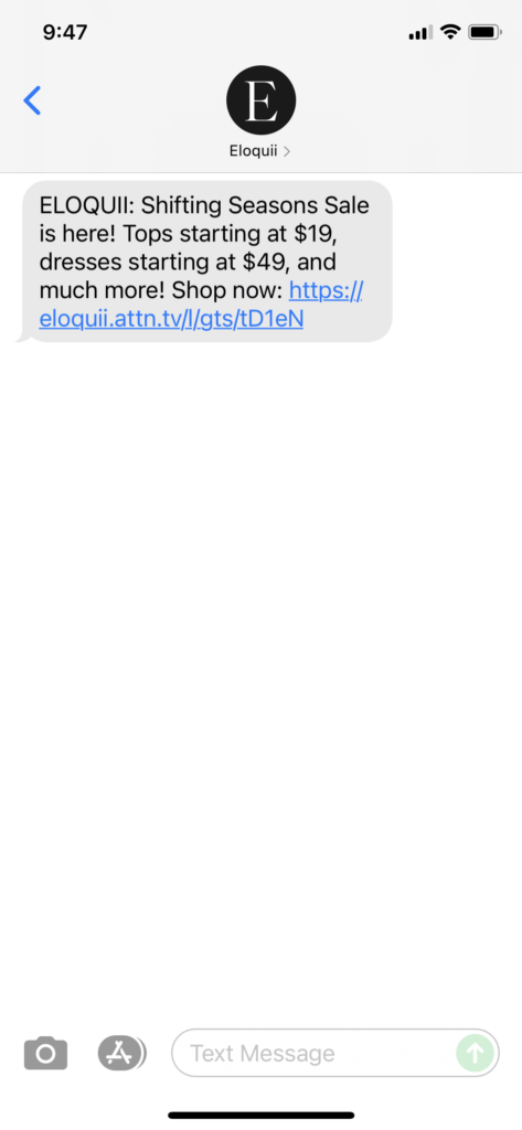 Eloquii Text Message Marketing Example - 08.22.2021
