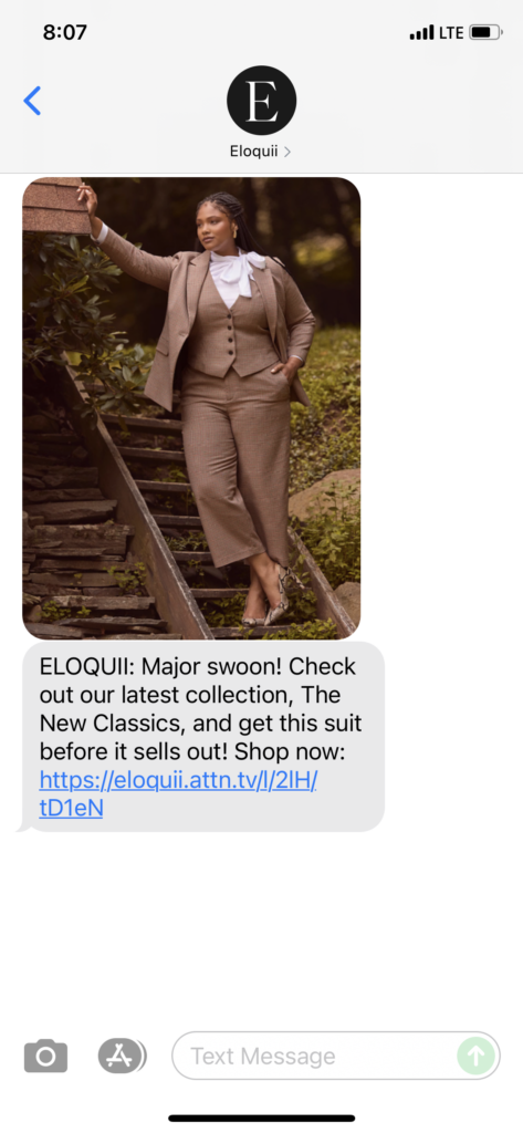 Eloquii Text Message Marketing Example - 08.25.2021