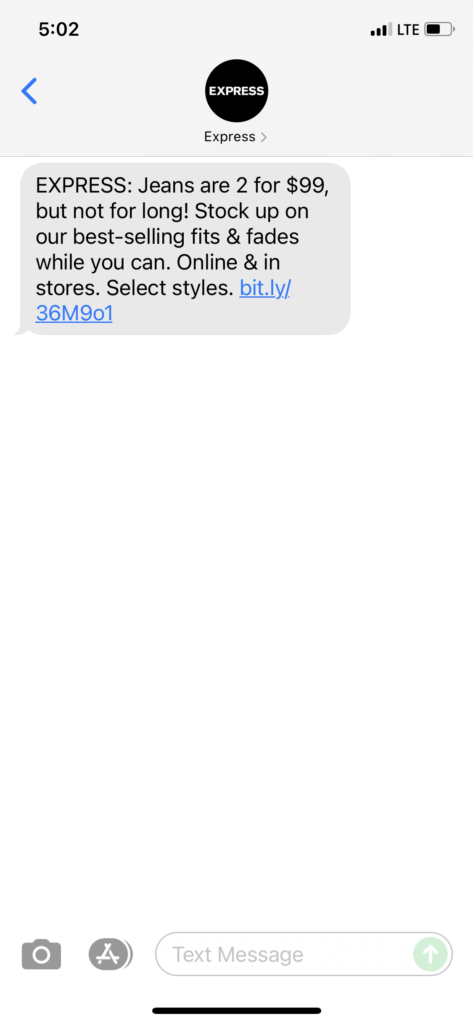 Express Text Message Marketing Example - 08.28.2021