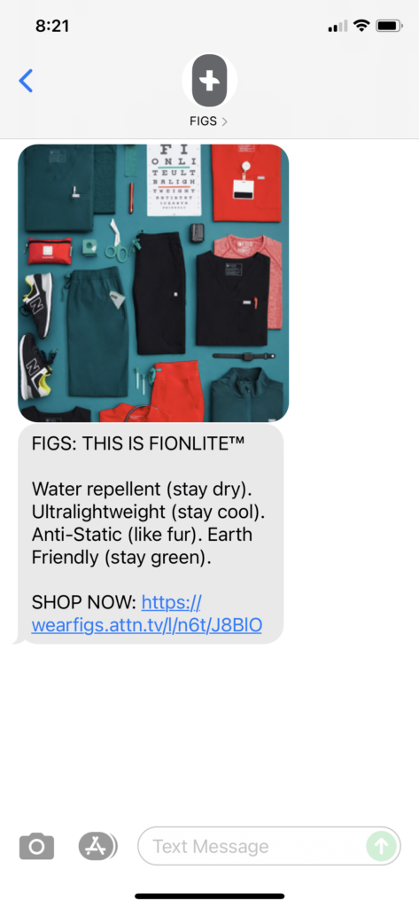 FIGS Text Message Marketing Example - 08.18.2021