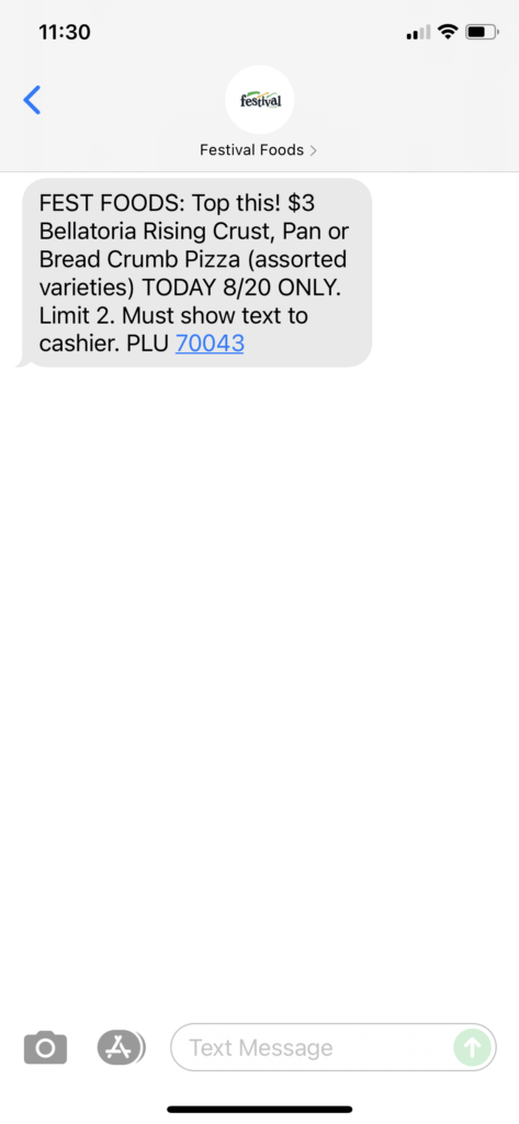 Festival Foods Text Message Marketing Example - 08.20.2021