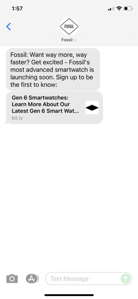 Fossil Text Message Marketing Example - 08.09.2021