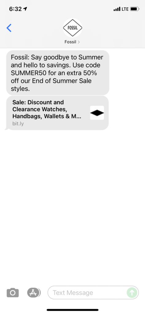 Fossil Text Message Marketing Example - 08.11.2021