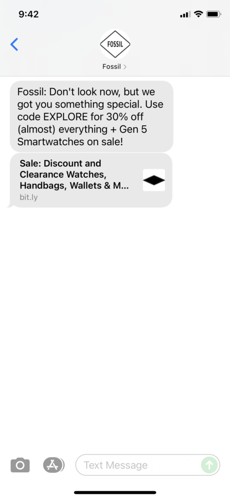 Fossil Text Message Marketing Example - 08.23.2021