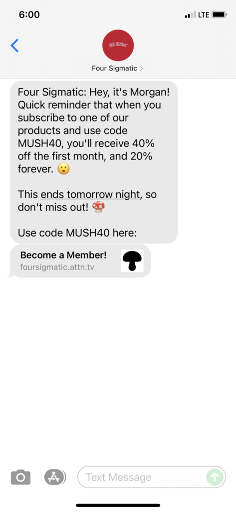 Four Sigmatic Text Message Marketing Example - 08.19.2021