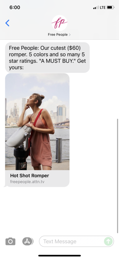Free People Text Message Marketing Example - 08.02.2021