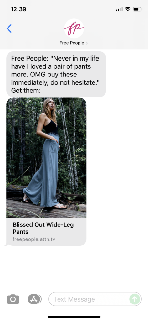 Free People Text Message Marketing Example - 08.14.2021