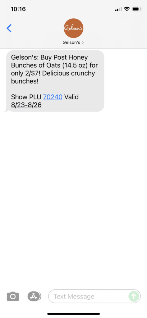 Gelson's Market Text Message Marketing Example - 08.23.2021