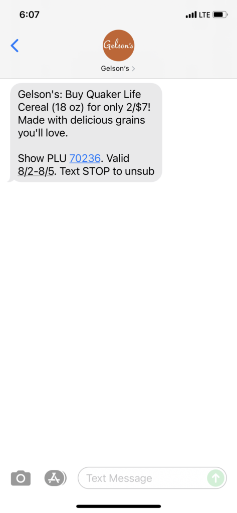 Gelson's Text Message Marketing Example - 08.02.2021