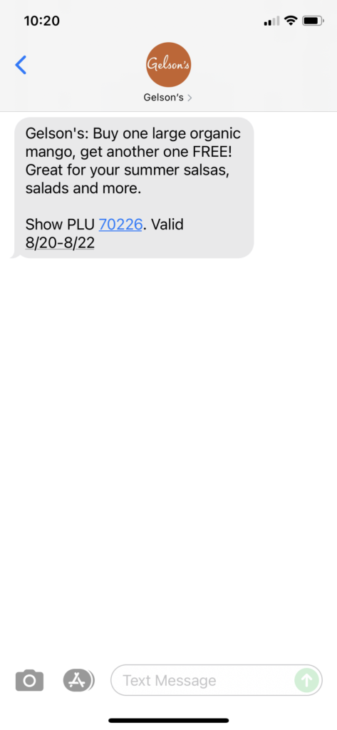 Gelson's Text Message Marketing Example - 08.20.2021
