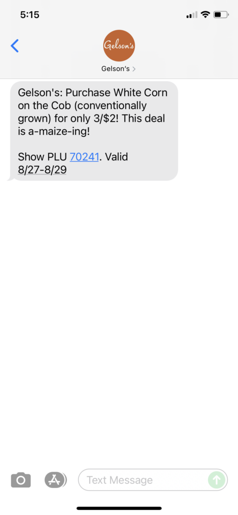 Gelson's Text Message Marketing Example - 08.27.2021