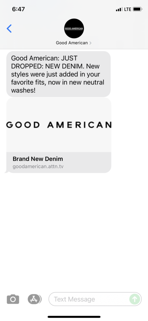Good American Text Message Marketing Example - 08.10.2021