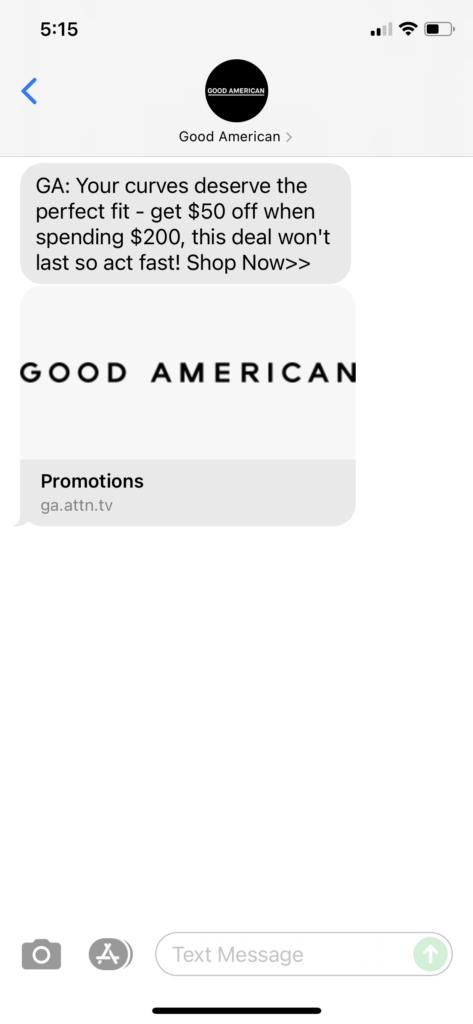 Good American Text Message Marketing Example - 08.27.2021