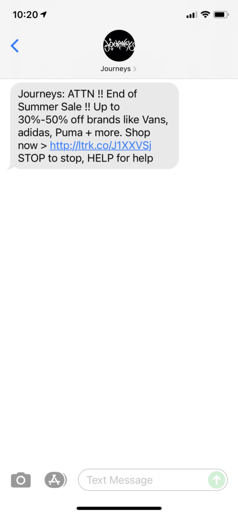 Journeys Text Message Marketing Example - 08.20.2021