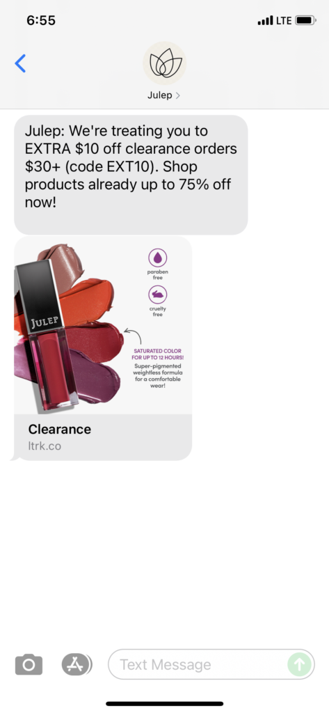Julep Text Message Marketing Example - 08.09.2021
