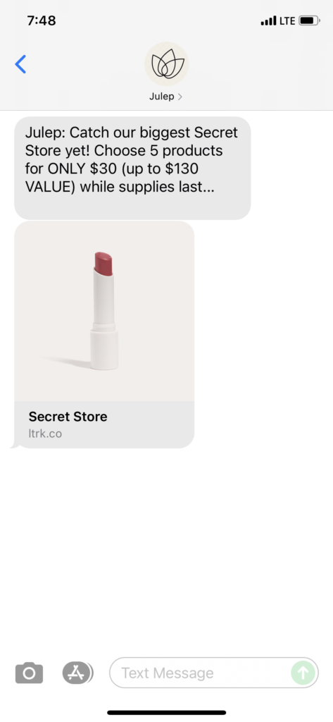 Julep Text Message Marketing Example - 08.26.2021