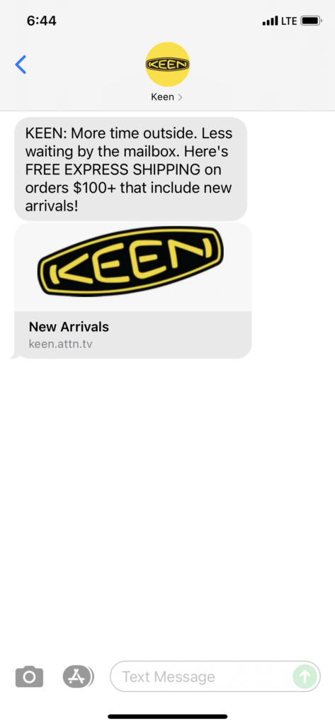 Keen Text Message Marketing Example - 08.10.2021