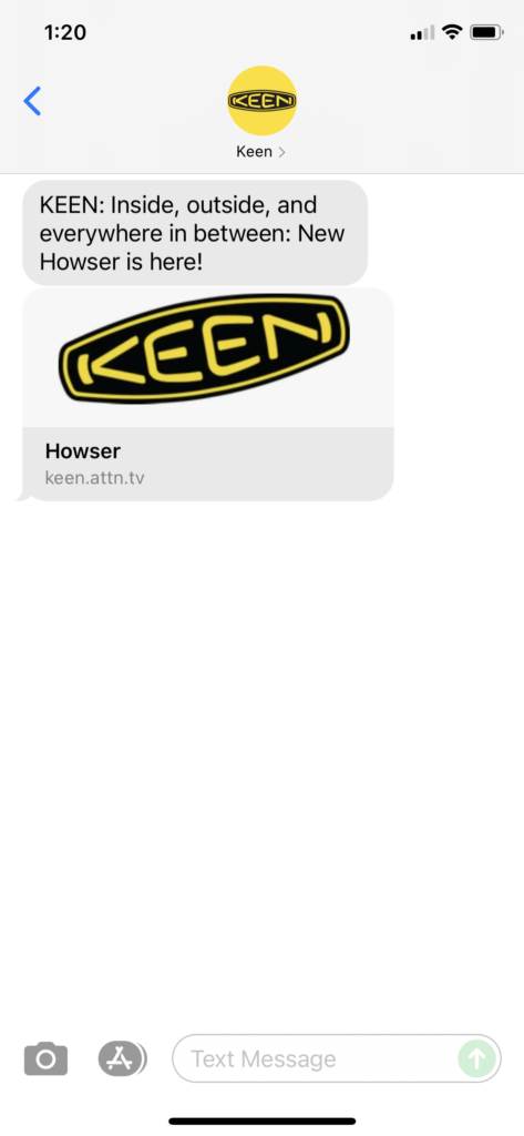 Keen Text Message Marketing Example - 08.13.2021