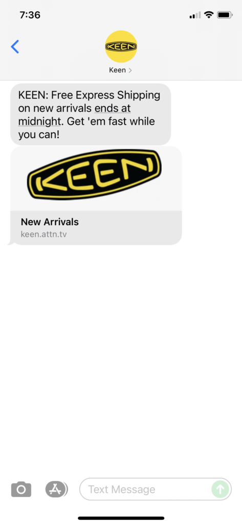 Keen Text Message Marketing Example - 08.16.2021