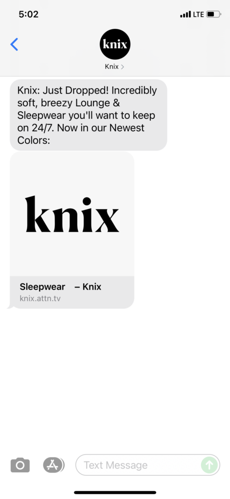 Knix Text Message Marketing Example - 08.28.2021