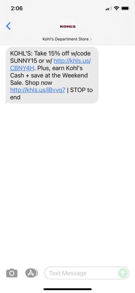 Kohl's Text Message Marketing Example - 08.07.2021K