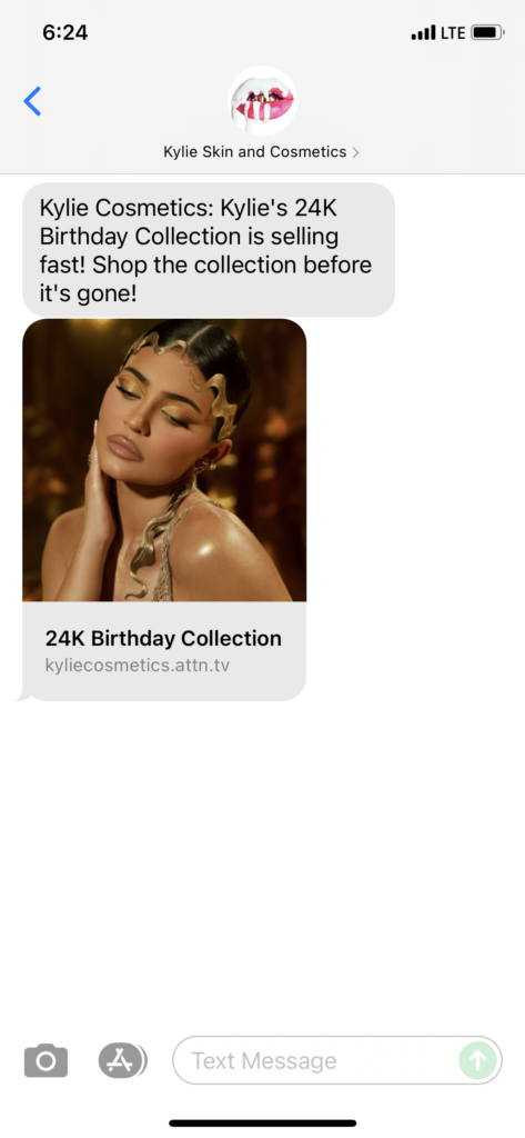 Kylie Skin and Cosmetics Text Message Marketing Example - 08.11.2021