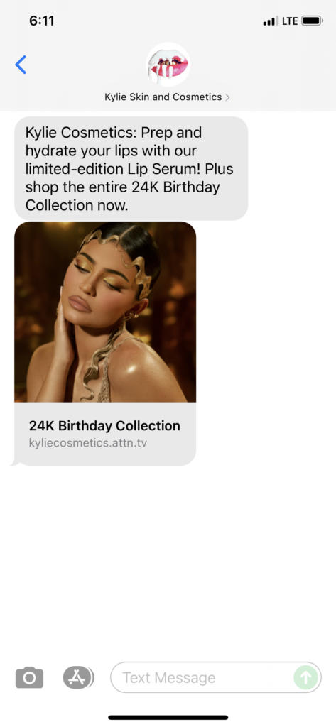 Kylie Skin and Cosmetics Text Message Marketing Example - 08.19.2021
