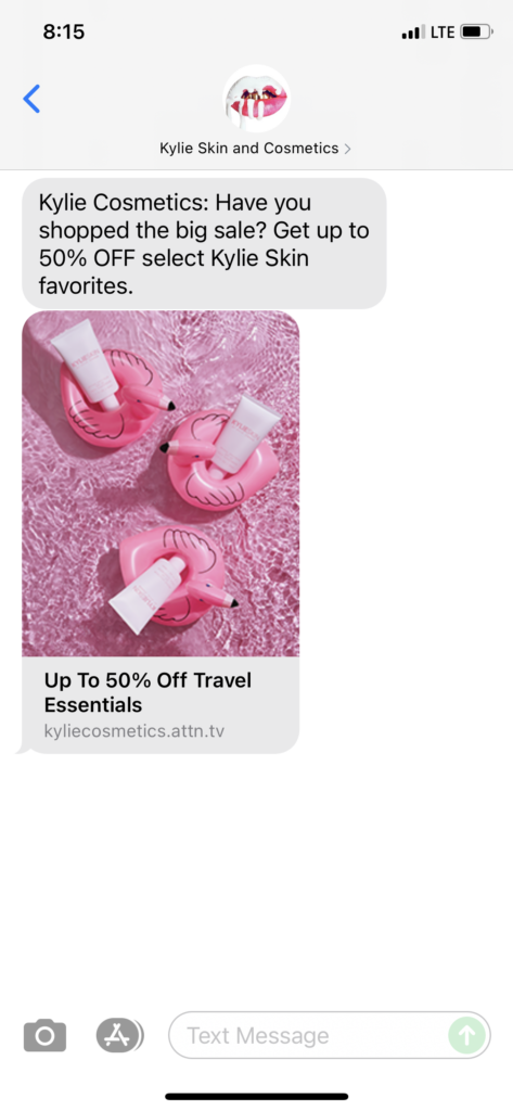 Kylie Skin and Cosmetics Text Message Marketing Example - 08.25.2021