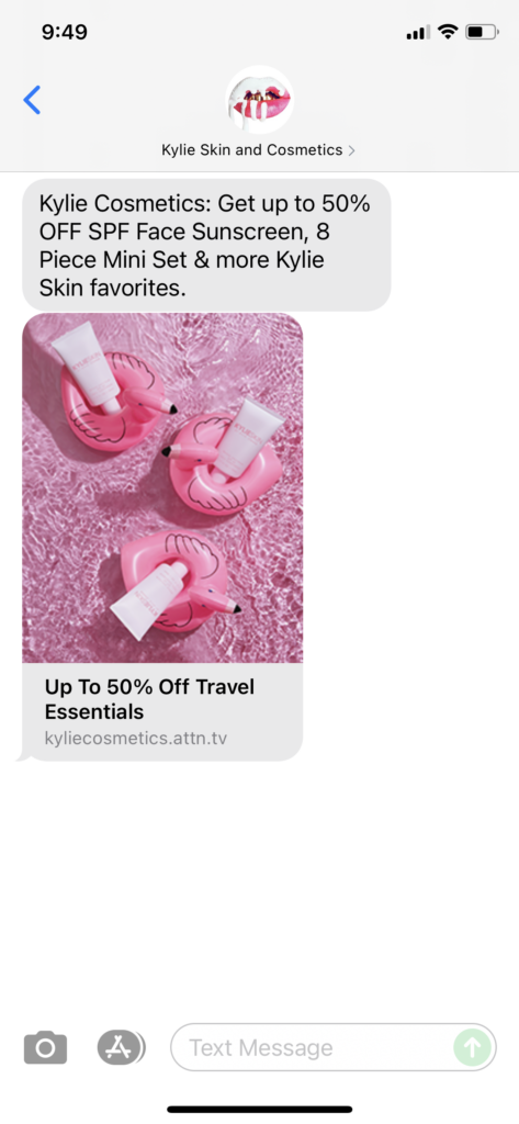 Kylie Skin and Cosmetics Text Message Marketing Example - 08.27.2021