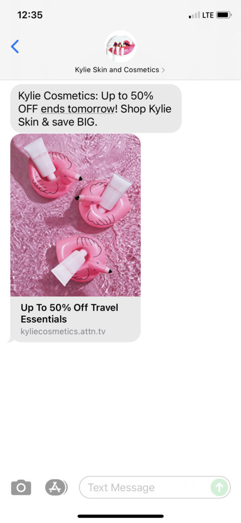 Kylie Skin and Cosmetics Text Message Marketing Example - 08.29.2021