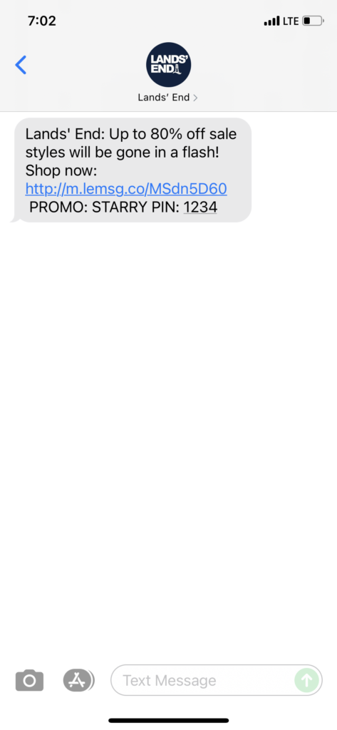 Lands' End Text Message Marketing Example - 08.04.2021