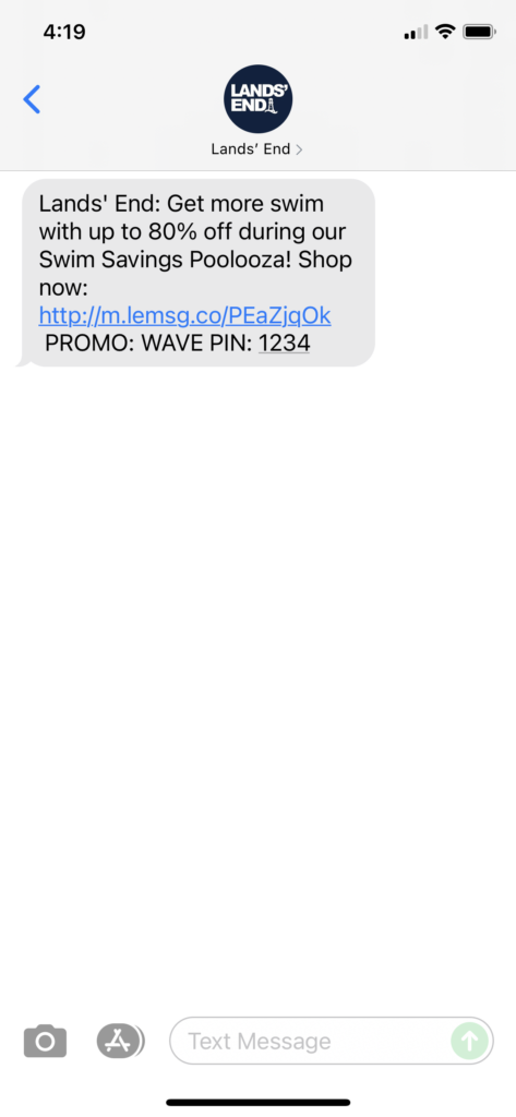 Lands' End Text Message Marketing Example - 08.05.2021