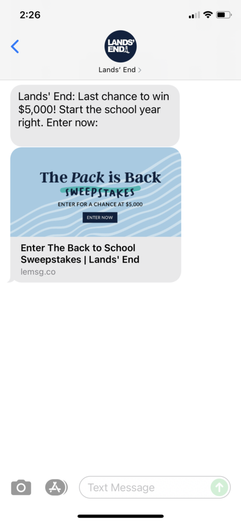 Lands' End Text Message Marketing Example - 08.17.2021