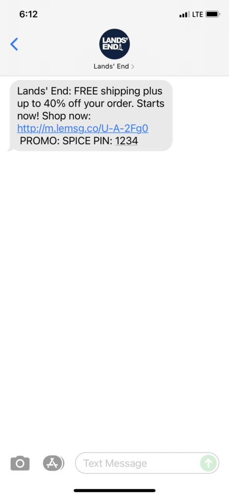 Lands' End Text Message Marketing Example - 08.19.2021