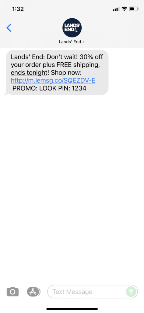 Lands' End Text Message Marketing Example - 08.24.2021