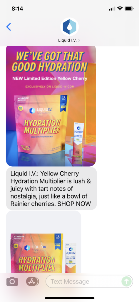 Liquid IV Text Message Marketing Example - 08.18.2021