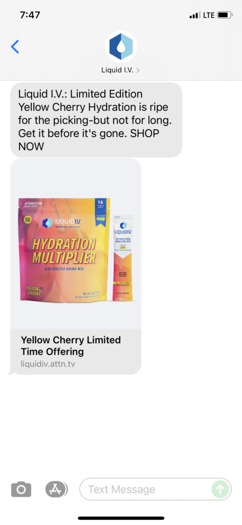Liquid IV Text Message Marketing Example - 08.26.2021