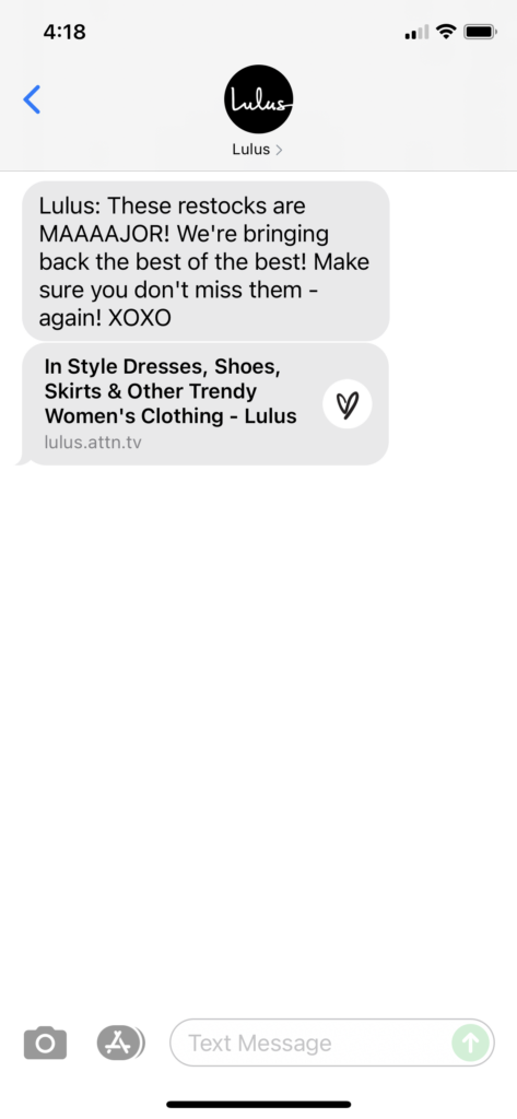 Lulus Text Message Marketing Example - 08.05.2021