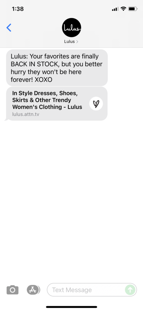 Lulus Text Message Marketing Example - 08.12.2021